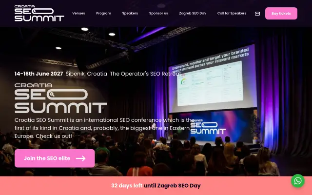 Page d'accueil du site de Croatia SEO Summit