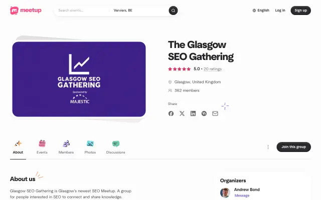 Page d'accueil du site de Glasgow SEO Gathering