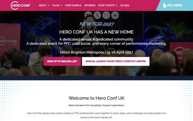 Page d'accueil du site de Hero Conf UK
