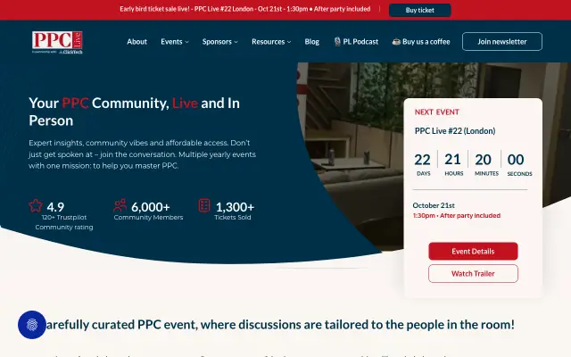 Page d'accueil du site de PPC Live