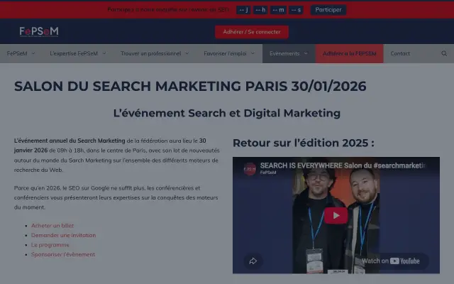 Page d'accueil du site de Salon du Search Marketing