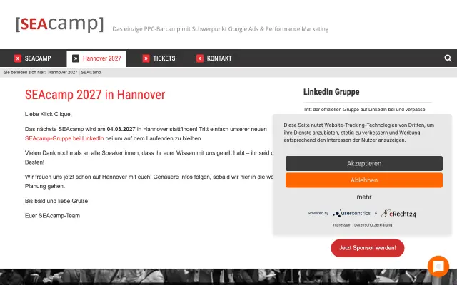 Page d'accueil du site de SEAcamp