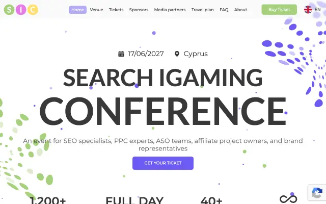 Page d'accueil du site de Search iGaming Conference (SIC)
