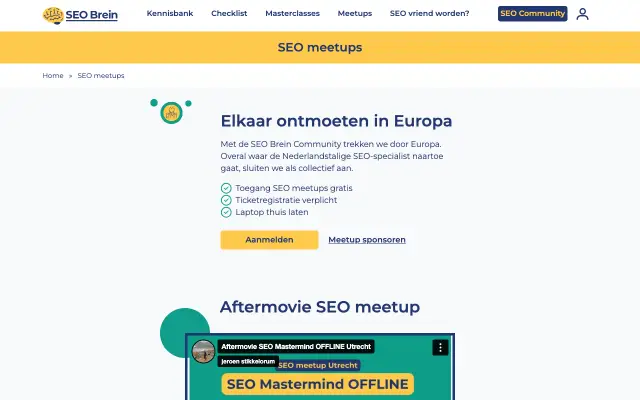 Page d'accueil du site de SEO Brein Meetup