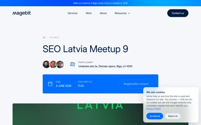 Page d'accueil du site de SEO Latvia Meetup