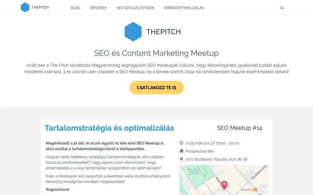 Page d'accueil du site de SEO Meetup Budapest