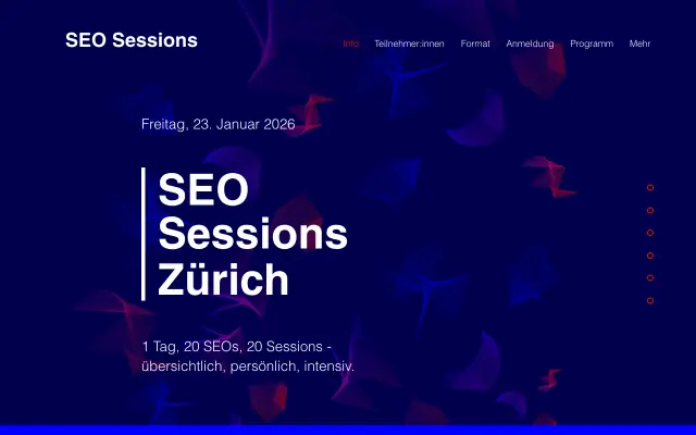 Page d'accueil du site de SEO Sessions Zürich