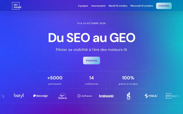 Page d'accueil du site de SEO Square