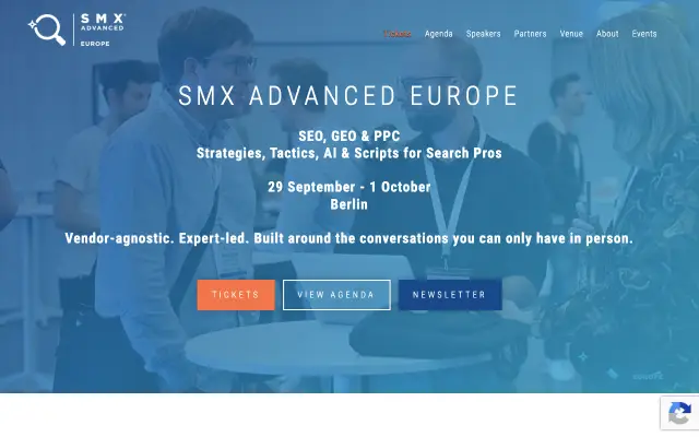 Page d'accueil du site de SMX Advanced Europe