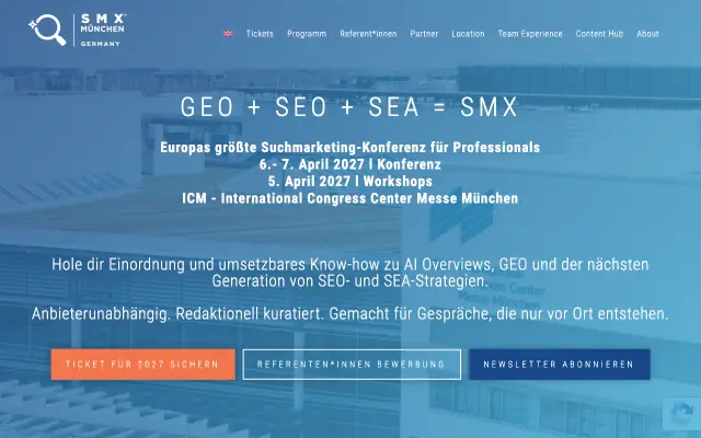 Page d'accueil du site de SMX München