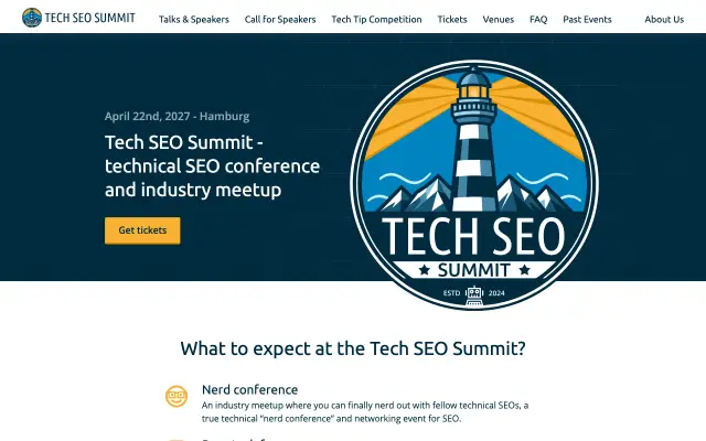 Page d'accueil du site de Tech SEO Summit