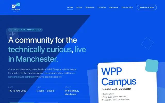 Page d'accueil du site de TechSEO North