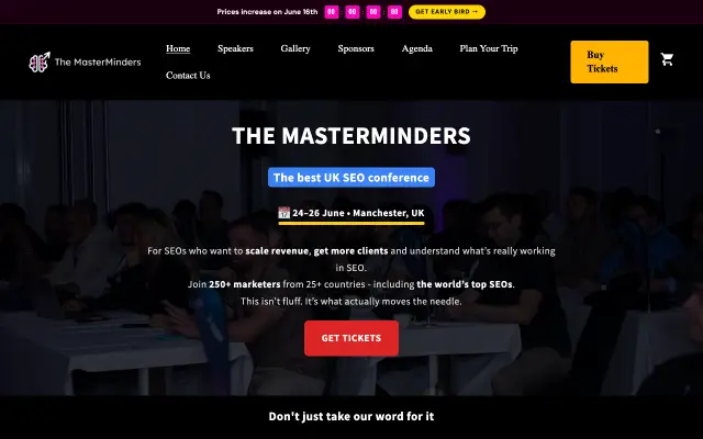 Page d'accueil du site de The Masterminders